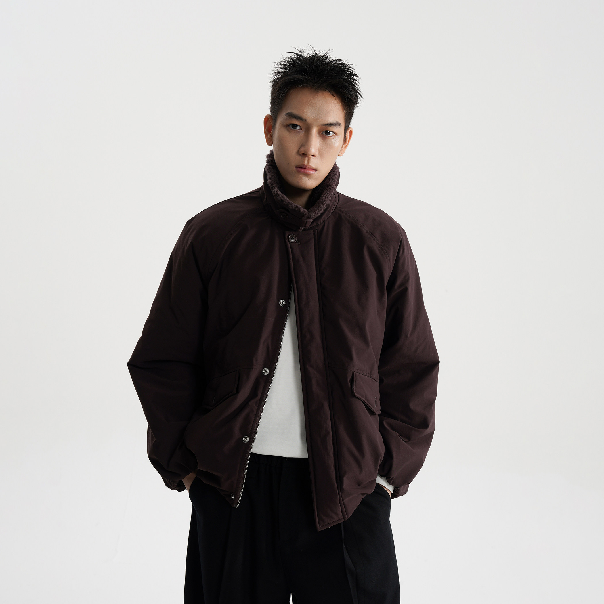 AWT25AW 3M新雪丽棉毛领宽松巴恩风夹克 简约防泼水棉服外套男女 - 图0