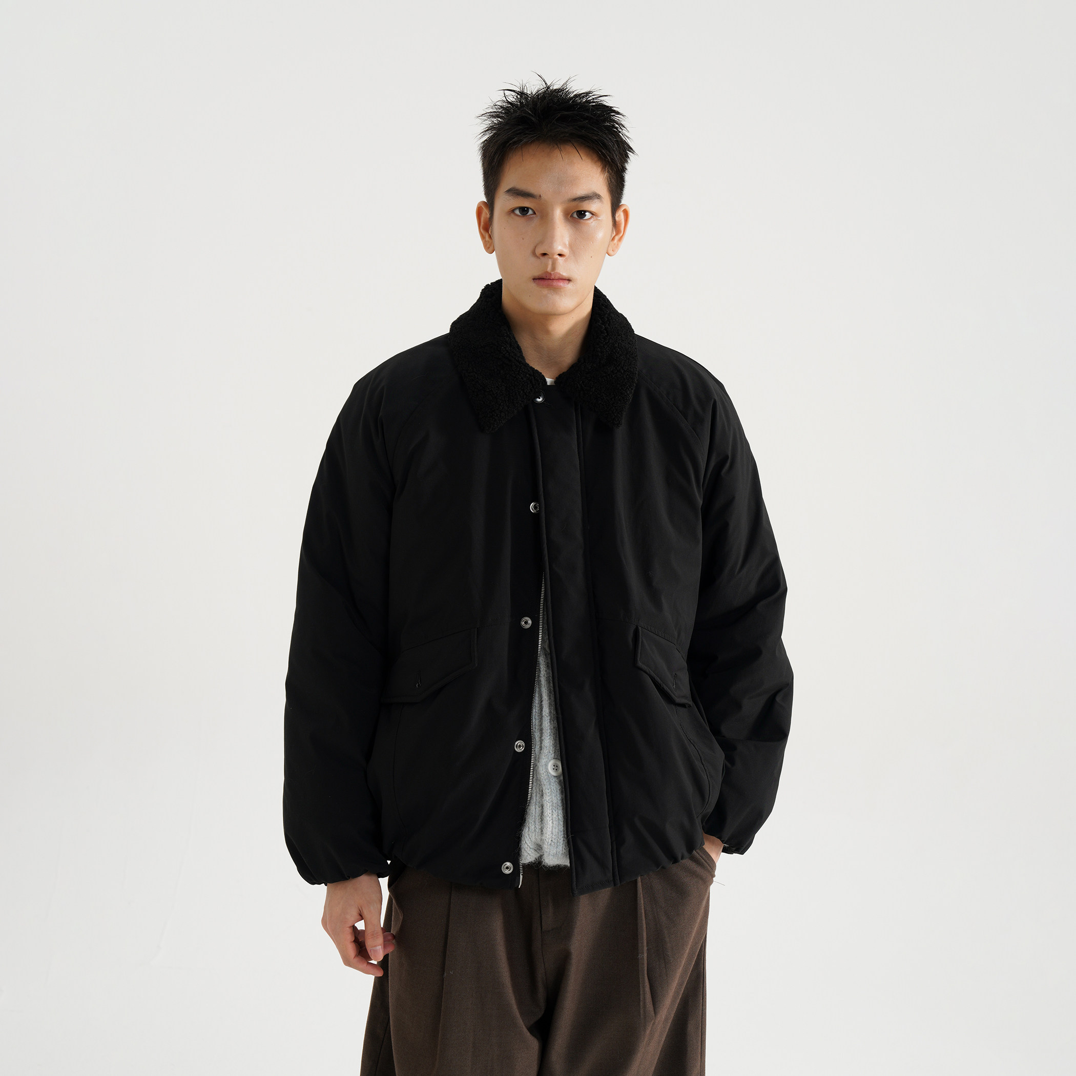 AWT25AW 3M新雪丽棉毛领宽松巴恩风夹克 简约防泼水棉服外套男女 - 图1