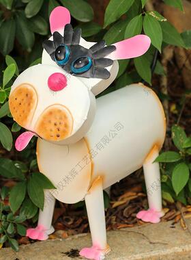 厂家直销花艺园装饰摇摆件铁艺头小狗摆件复古做QLH065旧工艺园饰