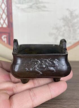 古仿玩杂项收藏耳古老铜宣字薰炉四大神兽铜香炉四足双香132炉摆