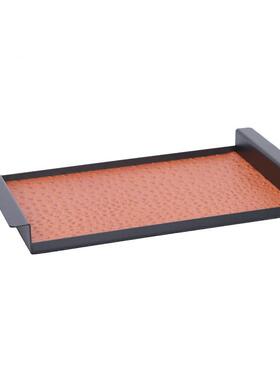 现代轻奢托盘革样摆板间托简约样板间KZV装盘饰不锈钢皮皮革托盘