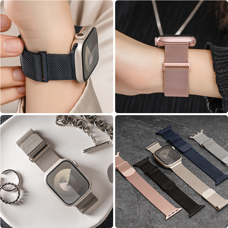 美国大牌MAGEASY适用苹果applewatch米兰尼斯表带ultra1/2磁吸49金属iwatch金属se米兰s10代9男女款46mm透气-图3