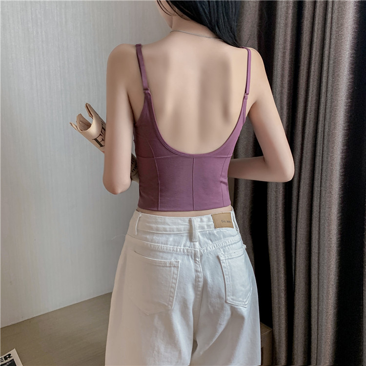 吊带背心性感露背短款辣妹上衣