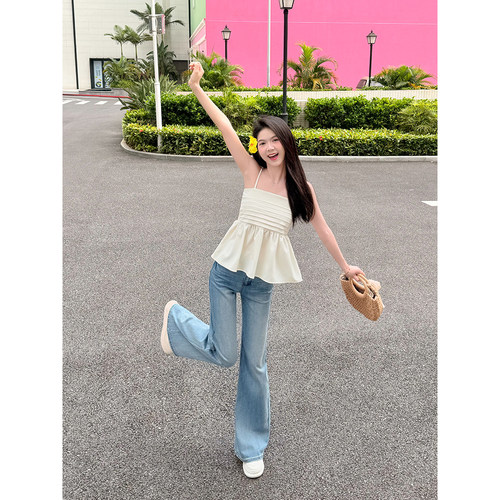 王家有鱼2025冰川蓝夏季新款莱赛尔不贴腿微喇裤显瘦百搭牛仔裤女 - 图2