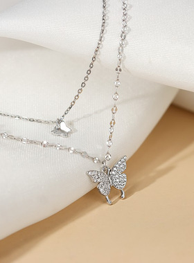 钛钢不掉色双层蝴蝶项链