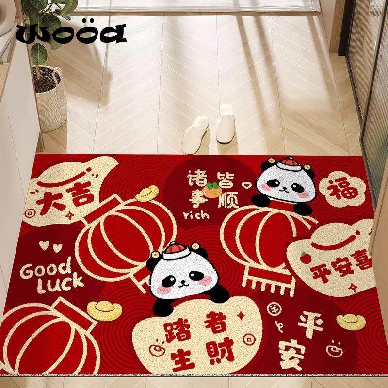 红色喜庆入户门地垫福来家用蹭土耐脏脚垫卡通线条小狗进门垫地毯,淘宝优惠券,粉丝福利购,淘宝优惠卷