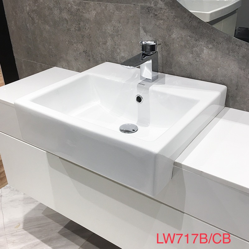 TOTO家用台盆LW717RCB LW713CB半埋入洗漱盆嵌入壁挂式洗脸台上盆-图1