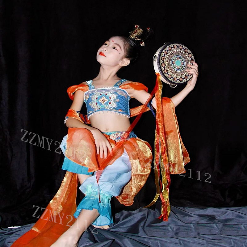 敦煌舞蹈服儿童飞天乐鼓演出服反弹琵琶异域风情舞蹈古典舞表演服,淘宝优惠券,粉丝福利购,淘宝优惠卷