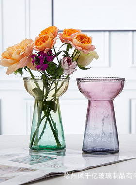 批发创意荷叶口花边波浪玻璃彩色花瓶客厅家居软装摆件小清新
