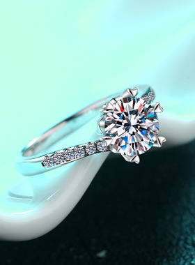 925纯银钻戒六爪雪花扭臂轻奢订婚戒跨境亚马逊批发D色莫桑石