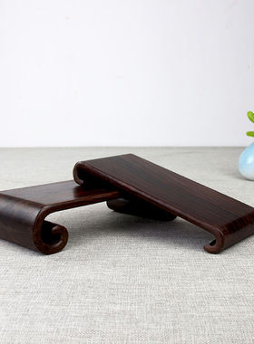 实木雕刻工艺品底座花盆花瓶石头客厅摆件装饰品木雕圆形木质