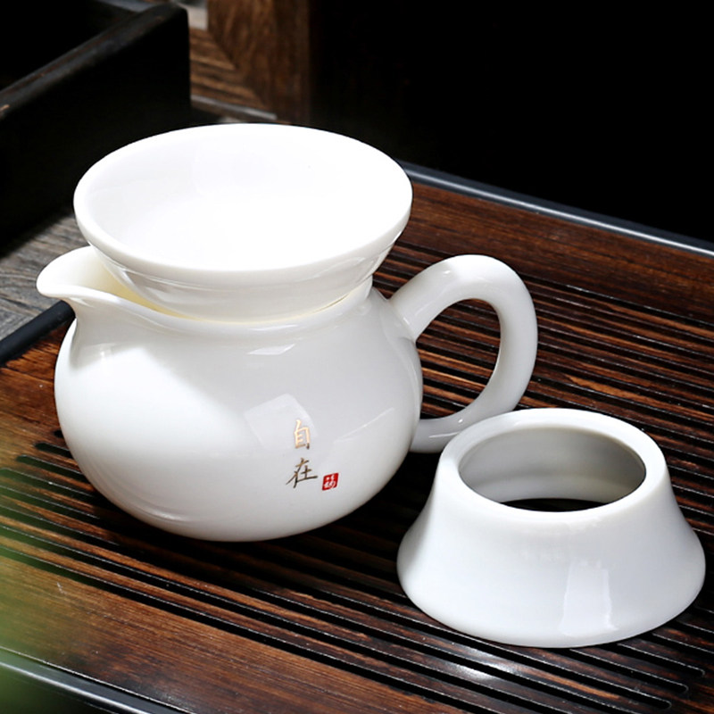 羊脂玉瓷公道杯陶瓷一体茶漏带把茶海三件套白瓷防烫公杯分茶器,淘宝优惠券,粉丝福利购,淘宝优惠卷
