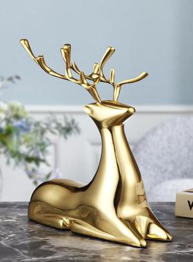 轻奢麋鹿摆件样板房酒柜红酒架摆件客厅电视柜家居装饰品坐鹿摆设