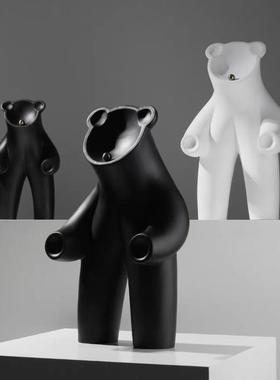 黑白双色无脸熊树脂摆件ins风家居高档玄关软装饰品