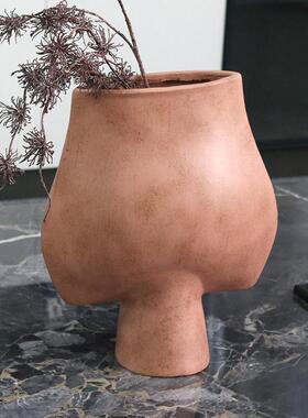 复古美式花瓶摆件高级感侘寂风创意艺术大肚花器别墅酒店软装饰品