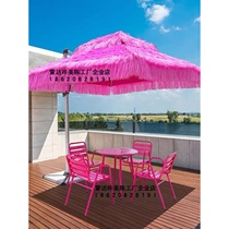 Munda Clicks custom foreign trade Pink Red Barbie Pink Holiday Hotel Swimming Pool Side Casual Aluminum Table And Chairs Umbrella