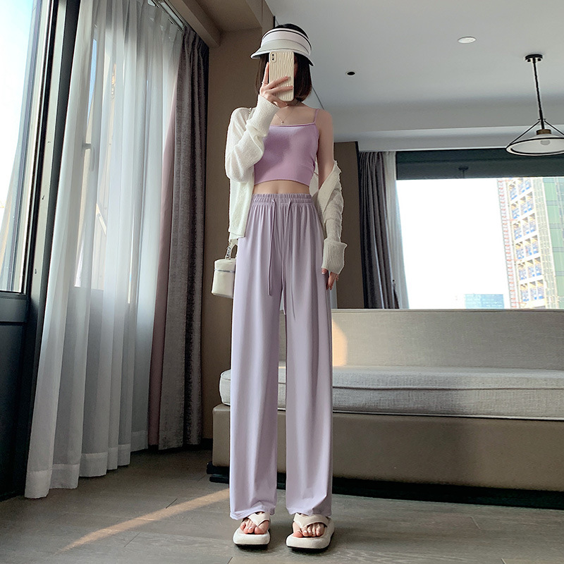 F冰丝阔腿裤夏季薄款高腰显瘦百搭休闲拖地裤小个子防蚊防晒裤_vonluxe   华洛诗_女装/女士精品-第5张图片-提都小院