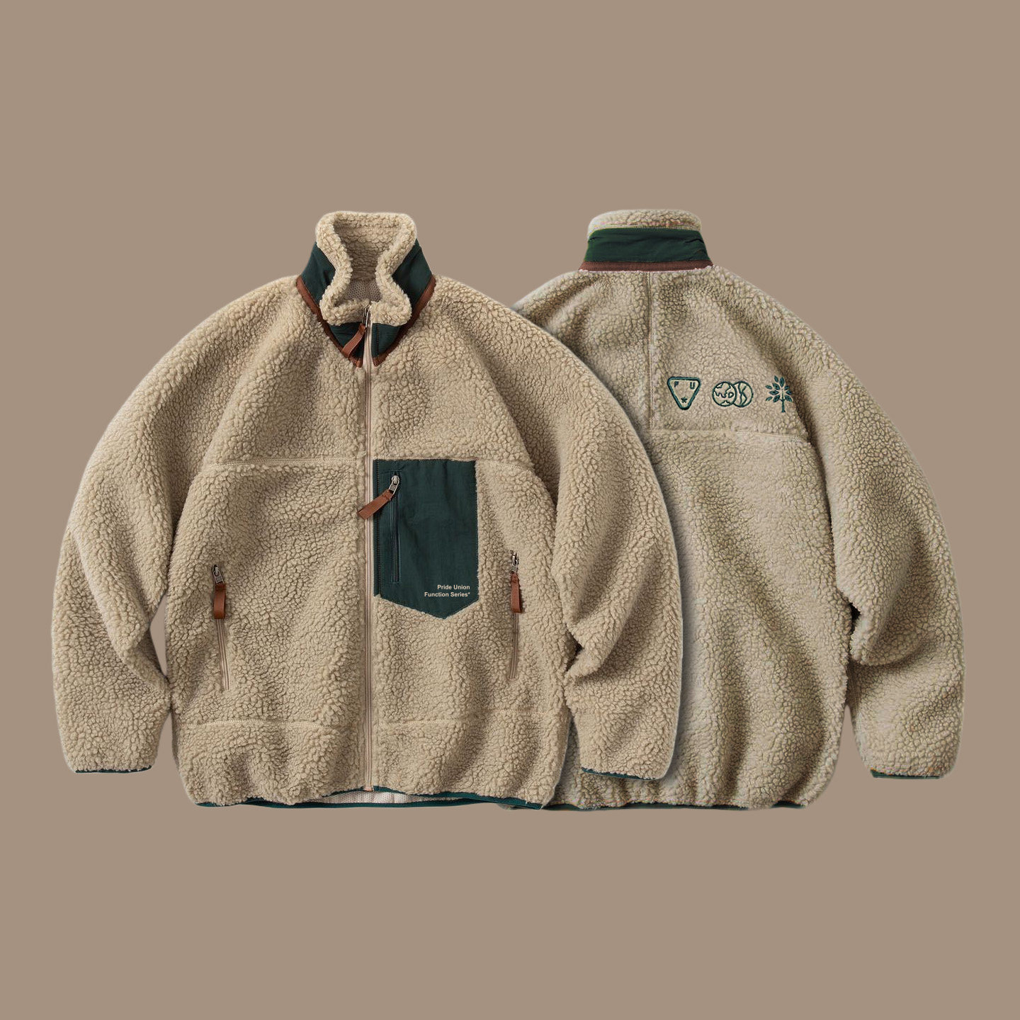 PRIDEUNION骄傲集结撞色刺绣LOGO仿羊羔毛抓绒夹克外套,淘宝优惠券,粉丝福利购,淘宝优惠卷