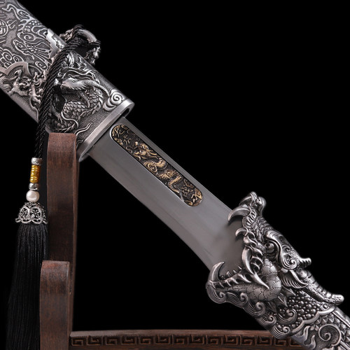 龙泉刀剑银龙宝刀清刀牛尾刀锰钢锻造收藏武真刀镇宅工艺品未开刃 - 图2