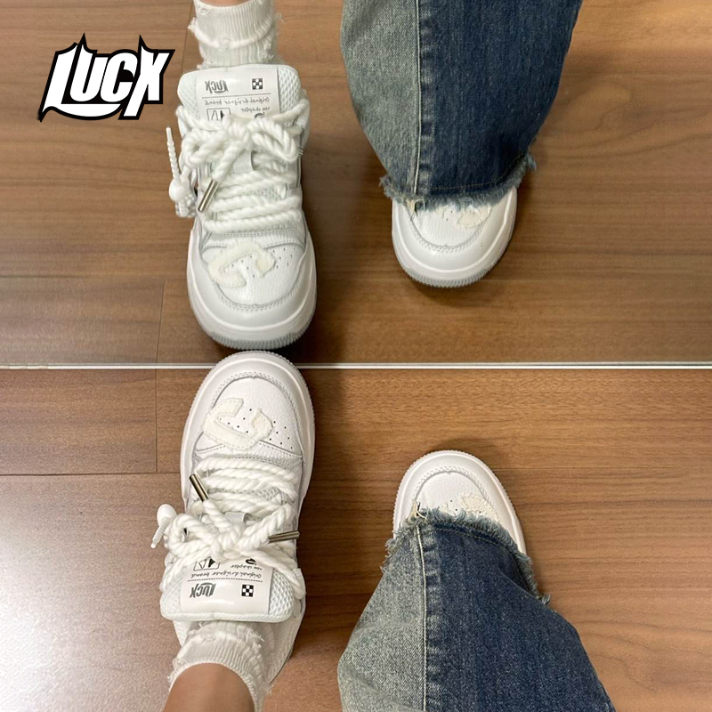Lucx小白鞋情侣男女同款面包滑板鞋小众秋季厚底低帮休闲运动潮鞋 - 图3