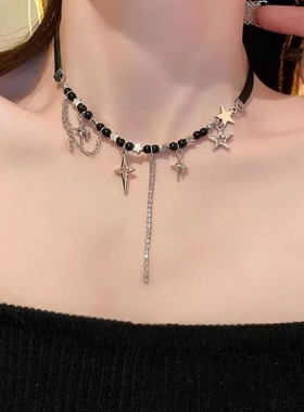 y2k千禧辣妹流苏星星项链ins小众高级感设计嘻哈甜酷锁骨链choker