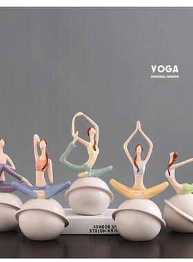 创意新奇可爱瑜伽馆工艺品摆件抽象人物禅意女孩房间家居装饰品