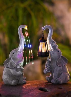 动物花园雕像摆件庭院草坪树脂太阳能灯串大象花园动物摆件