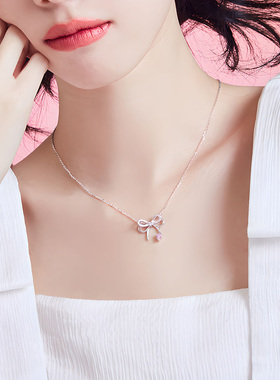 迪士尼S925银女蝴蝶结项链吊坠