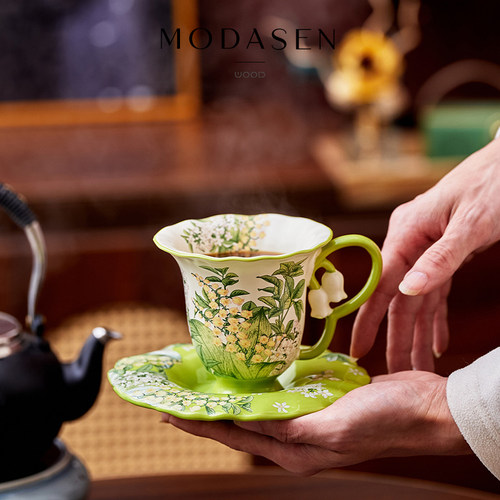 MODASEN丨铃兰 FZPQ高颜值立体风铃花陶瓷咖啡杯碟下午茶杯子礼物 - 图1