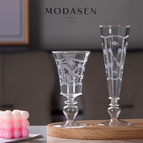 MODASEN丨刻花 DXJI高颜值玻璃高脚杯精致鸡尾酒杯果汁杯香槟酒杯 - 图0