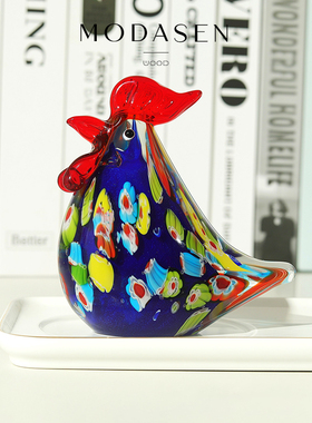 MODASEN琉璃公鸡母鸡装饰摆件