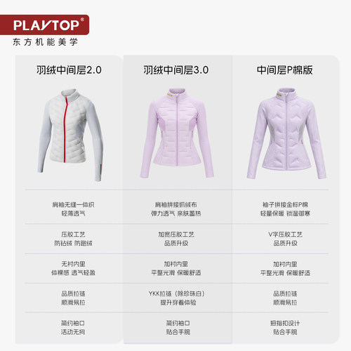 PLAYTOP鹅绒保暖滑雪高尔夫内胆女修身徒步轻薄排骨羽绒服中间层 - 图1