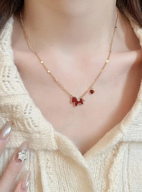 新年红金边小马轻奢锁骨链