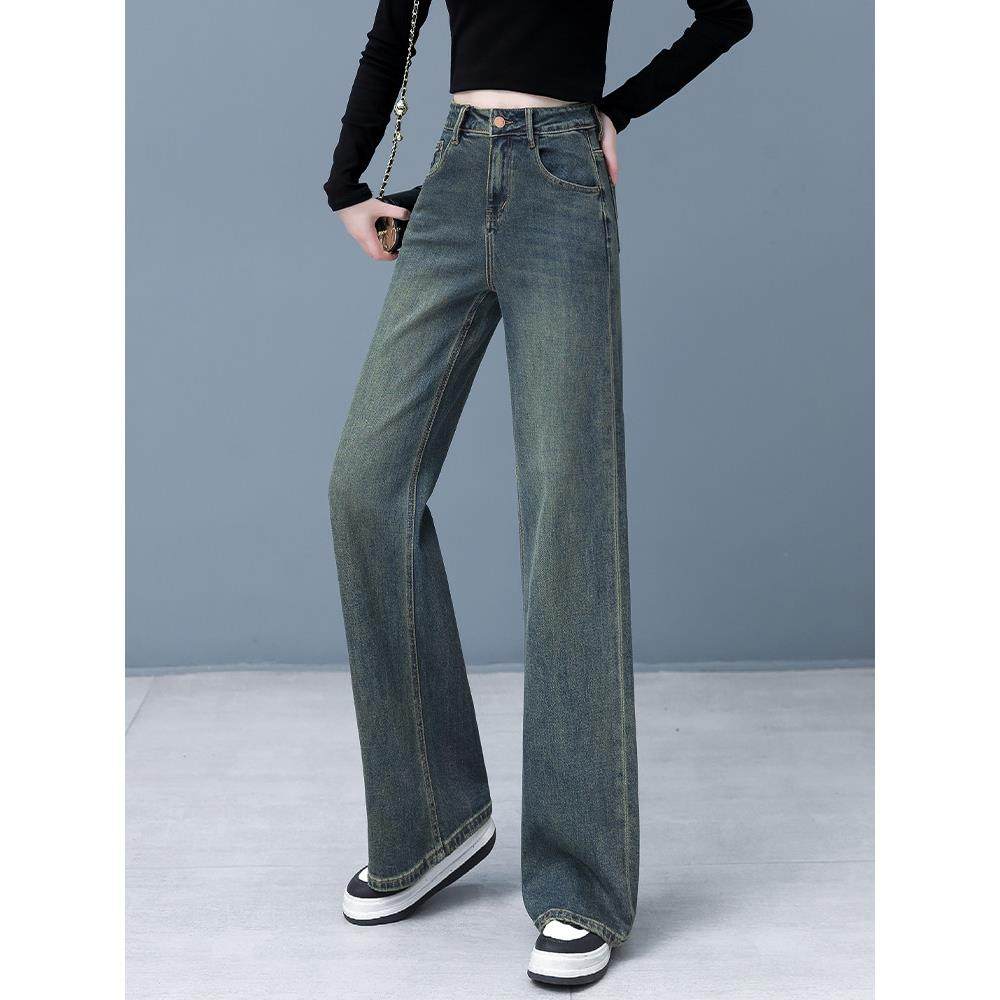 窄版阔腿牛仔裤女2025秋冬季新款高腰显瘦拖地裤覆古宽松直筒裤子,淘宝优惠券,粉丝福利购,淘宝优惠卷