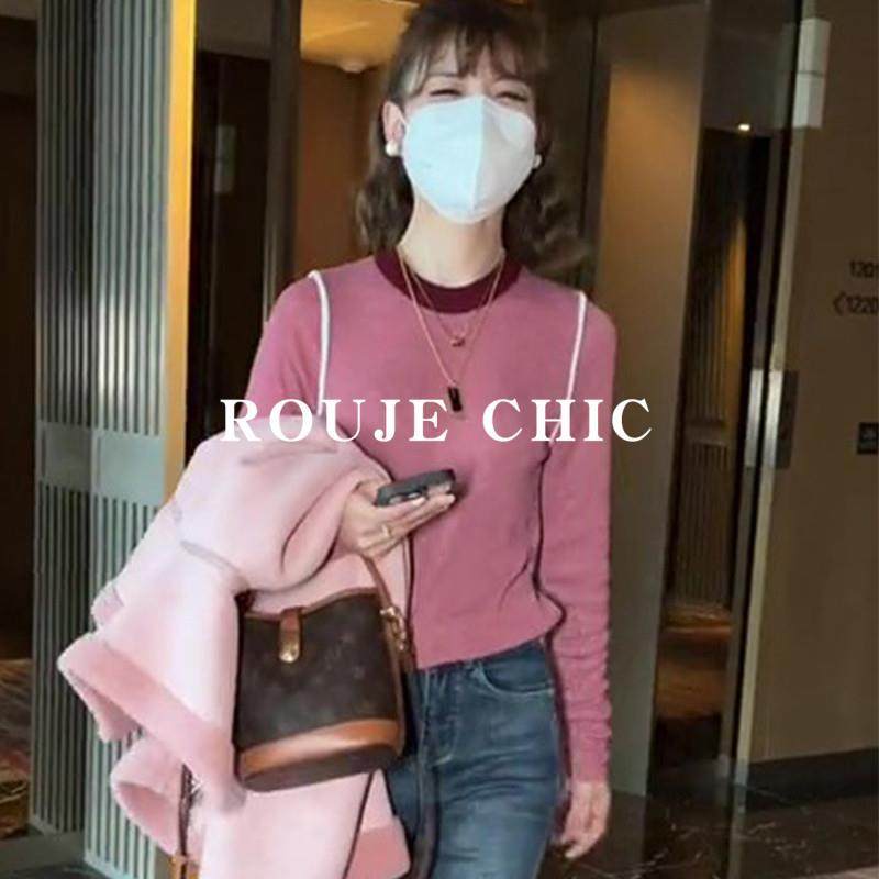 法国rouje chic复古气质撞色针织衫女秋季洋气高级感内搭上衣毛衣,淘宝优惠券,粉丝福利购,淘宝优惠卷