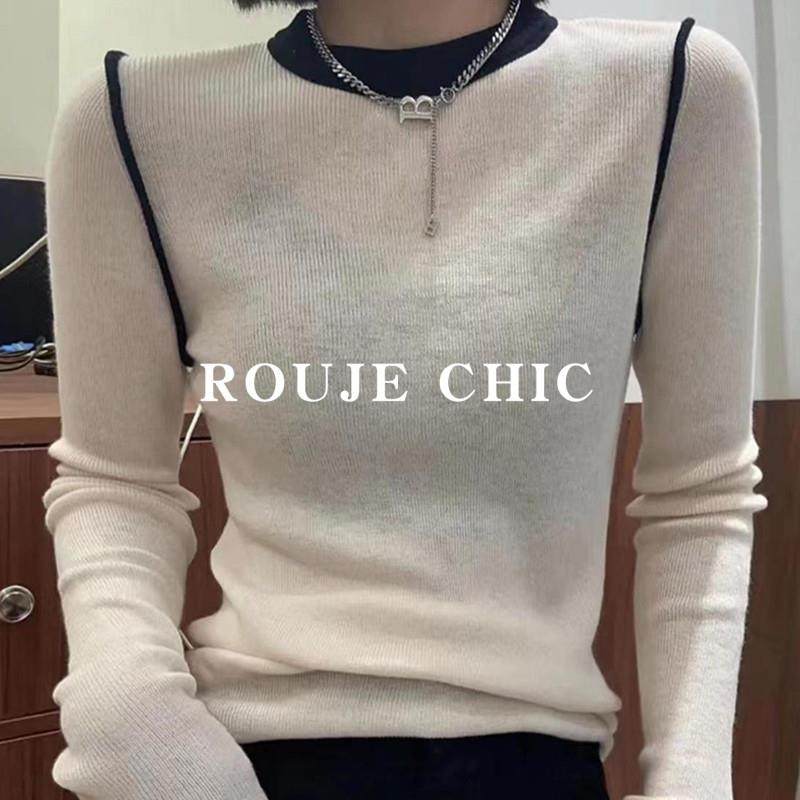 法国rouje chic复古气质撞色针织衫女秋季洋气高级感内搭上衣毛衣,淘宝优惠券,粉丝福利购,淘宝优惠卷