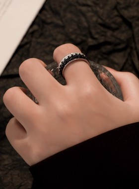 黑白渐变钛钢戒指男潮牌小众设计