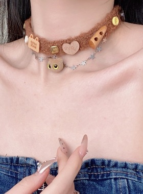 美拉德棕色小猫choker颈链