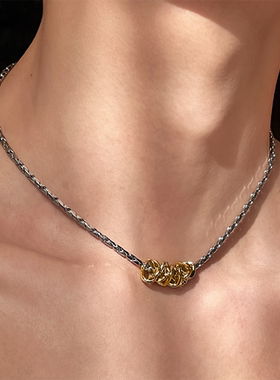 钛钢金链条蛇骨链撞色简约锁骨链