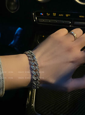 王一博同款镶钻古巴链手链男女