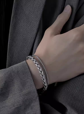双层钛钢手链男潮ins轻奢小众