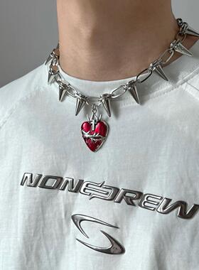 禁锢荆棘爱心铆钉朋克项链亚文化