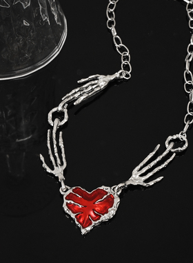 红色爱心朋克项链男亚文化配饰