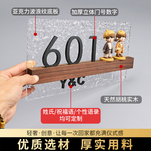 入户门牌号高级感轻奢创意家用定制2025新款门口奶油风可爱生肖玩偶数字号码门贴卧室房间感应灯发光装饰挂牌 - 图1