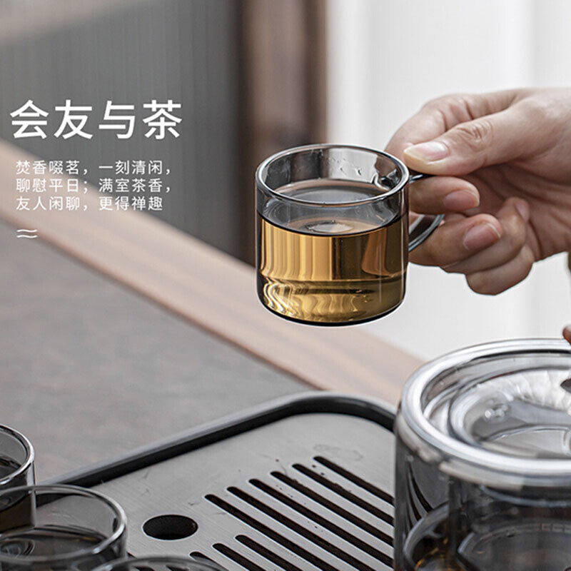 加厚玻璃功夫茶具套装家用轻奢小型茶盘公道杯泡茶壶