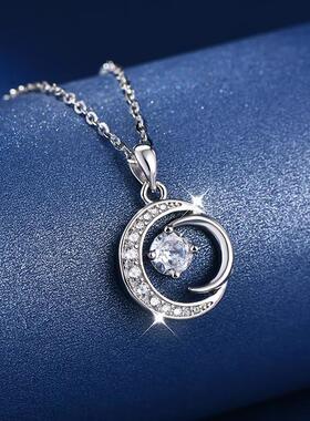 S999纯银项链轻奢小众高级设计感月亮相伴锁骨链送女朋友生日礼物