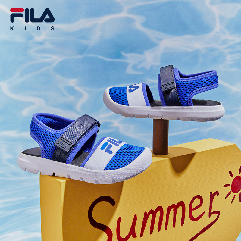 FILA童鞋儿童沙滩凉鞋夏季新款男女小童运动魔术贴包头鞋透气防撞-图0