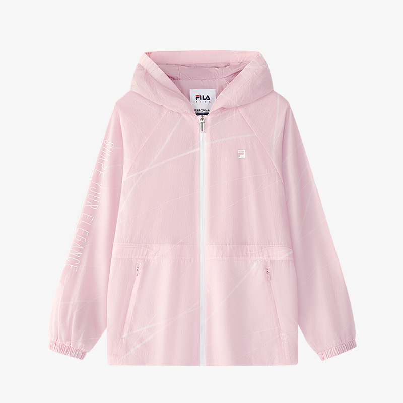FILA斐乐儿童运动童装2024秋冬新款中大童梭织运动服女童连帽外套 - 图3