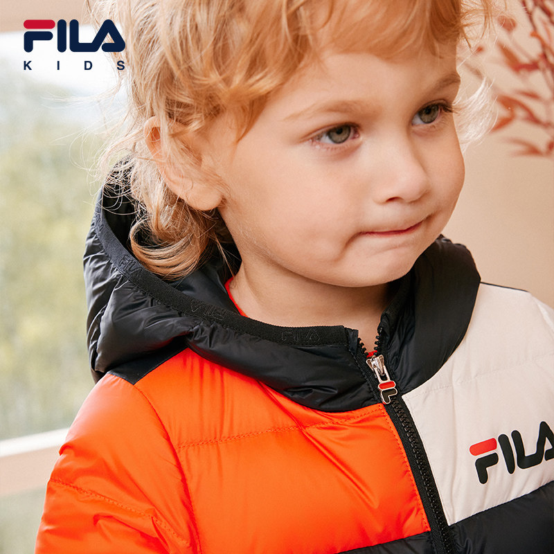 FILA 斐乐儿童童装羽绒服2023秋冬新款婴幼童男女连帽保暖外套潮
