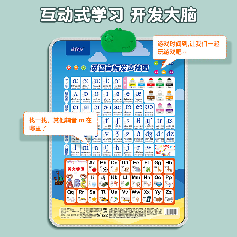 48个国际英语音标发音有声挂图字母表和单词墙贴自然拼读学习神器 - 图3